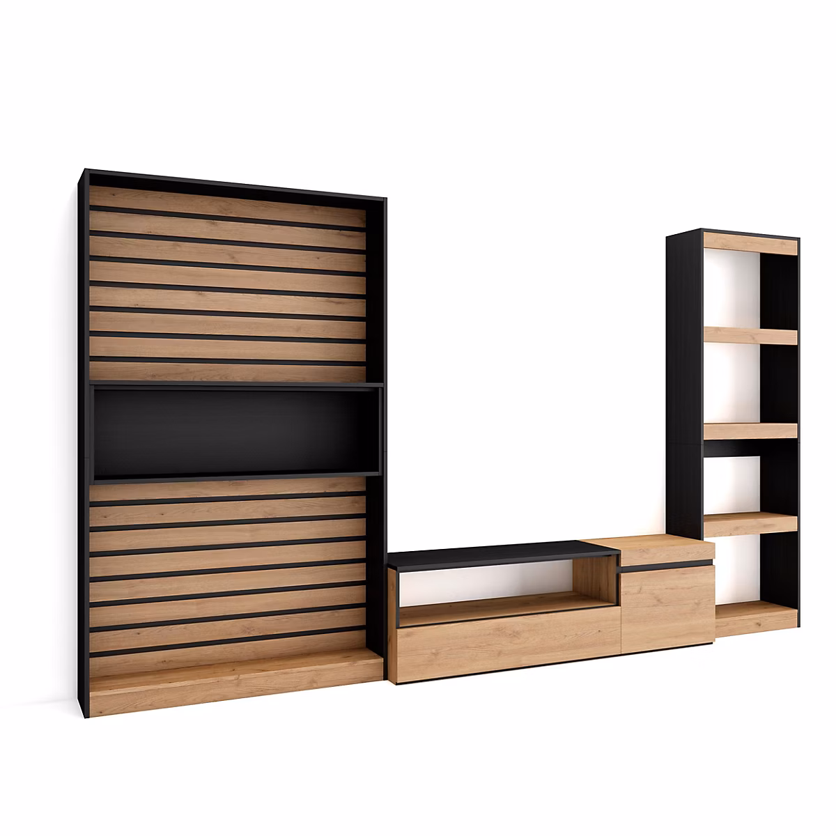 Ensemble meuble TV 320 × 35 × 186cm couleur chêne et noir