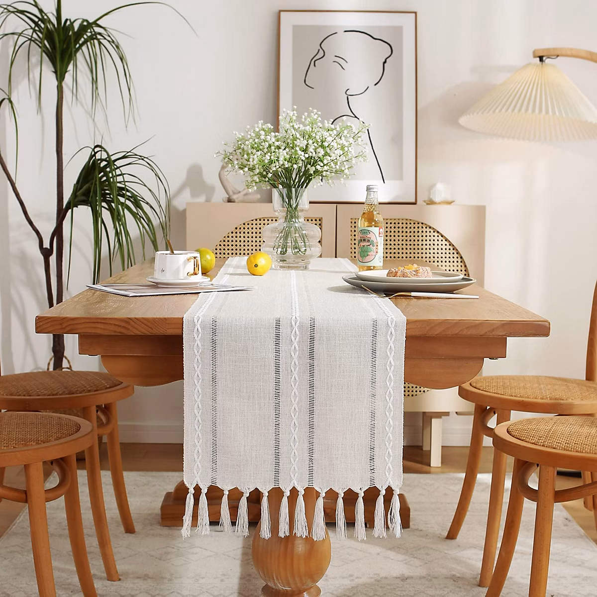 Chemin de Table Bohème Coton et Lin 33 × 230 cm Ivoire