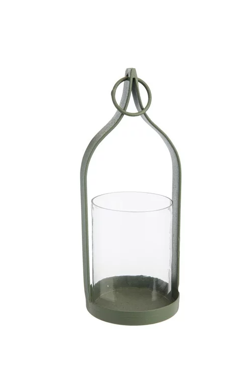 Esprit végétal:Lanterne lampion à suspendre coloris vert en métal - 9,5 x 9,5 x 24 cm