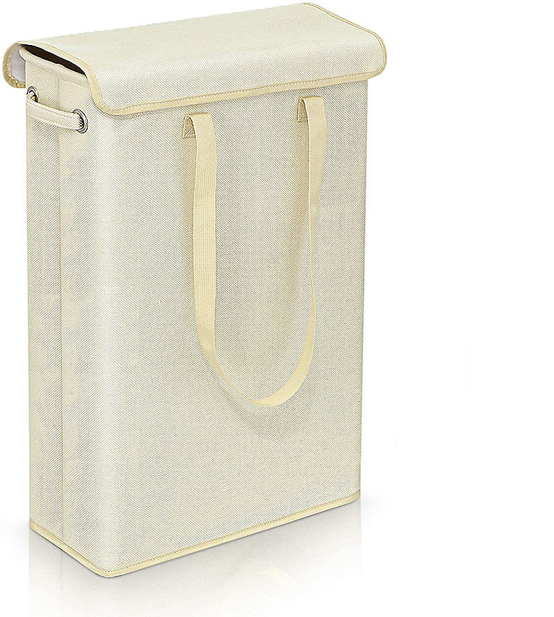 BASHLWUA Panier à linge fin avec couvercle (beige)- 45 l – Grand panier à linge fin respirant et pliable, Grand panier de rangeme