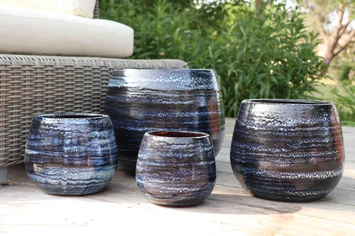 Extérieur facile：Pot en terre émaillée bleu Nuit étoilée Les Poteries d'Albi Cancale - Ø 21 x H 21 cm