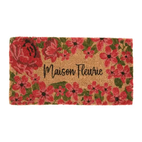 Moderne jardin：Paillasson en fibre de coco Maison fleurie rouge - 72 x 40 cm