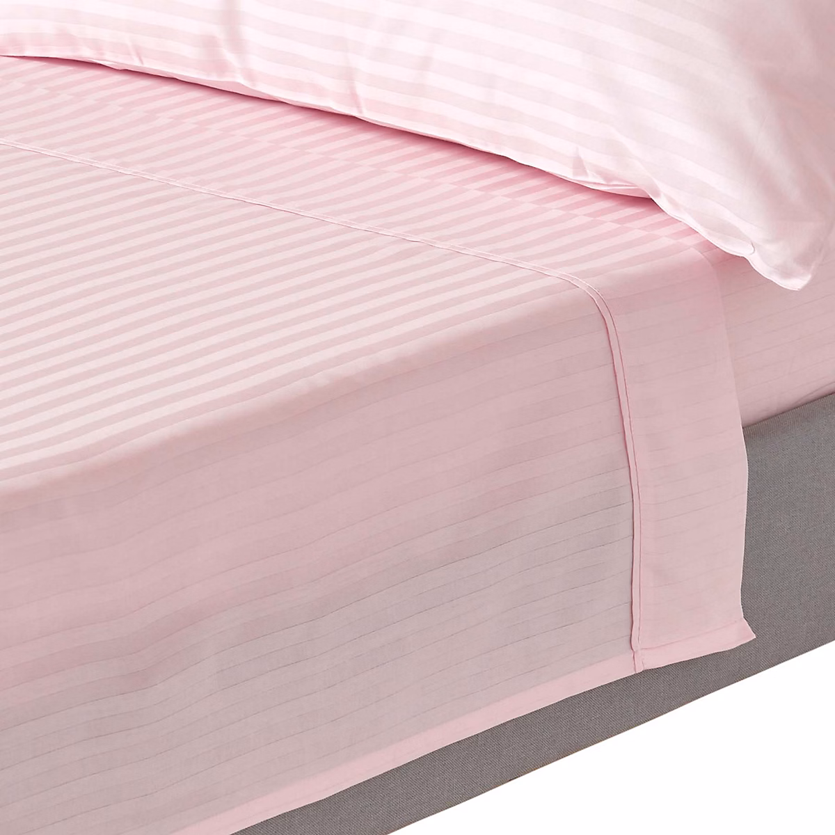 Drap plat satin rayé en coton égyptien 330 fils rose – 178 × 255 cm, HOMESCAPES