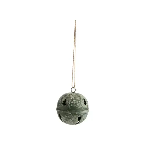 Pour l’extérieur:Décoration à suspendre grelot en métal vert antique motif ajouré sapin - 6 x 6 x 6,5 cm