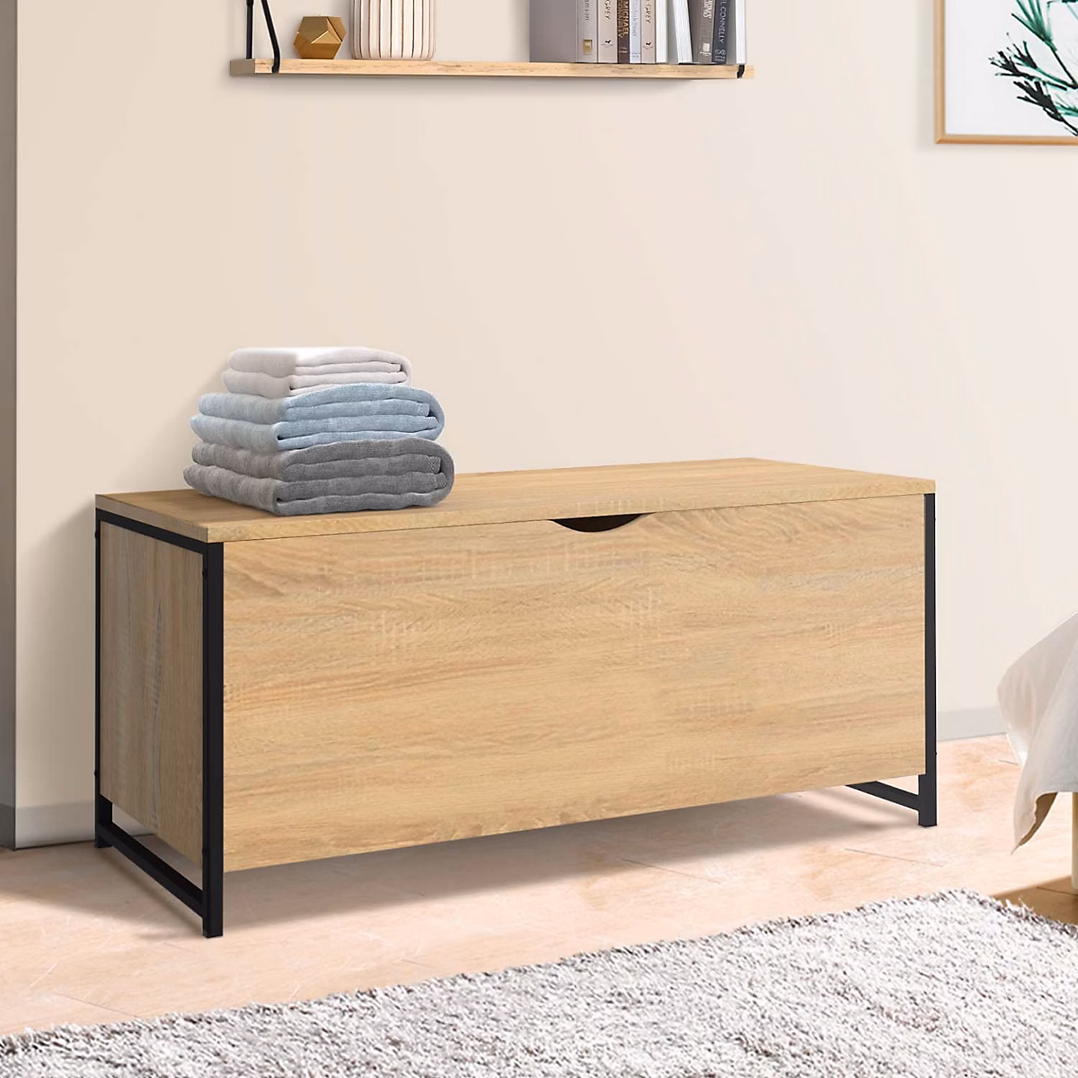 Rangement, meuble et dressing – Banc coffre rangement sur pied 100 cm DETROIT design industriel