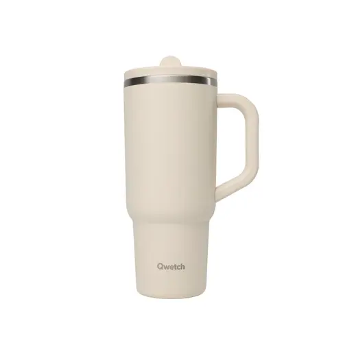 Durable au jardin：Cup nomade isotherme Travel Cup en inox coloris beige sable Qwetch - 900 ml