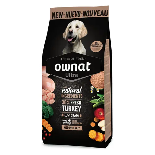 Malin au jardin:Croquettes pour chien medium light Ownat Ultra - 12 kg