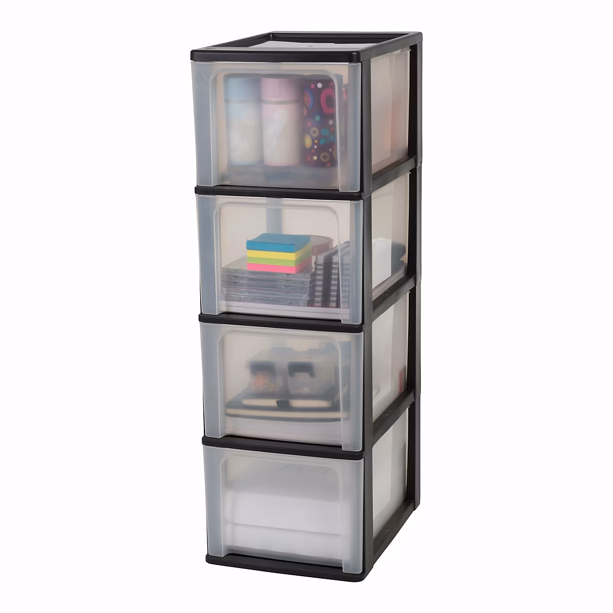Caisson de rangement plastique recyclé A4 – 4 Grands Tiroirs | Noir | OCH | 2400 | Iris Ohyama
