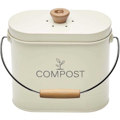 Composteur de cuisine ovale en métal avec filtre (Crème - 3 litres)