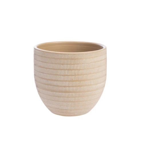 Vie dehors：Cache-pot en céramique marron Sulco – 29 x 26 cm