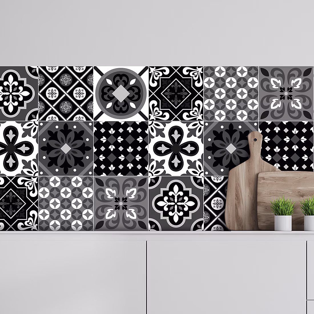 Crédence adhésive carreaux de ciment noir et blanc 50 × 300cm