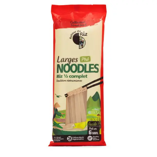 Un choix malin pour le jardin：Noodles larges de riz ½ complet bio pour Phô - 170 g