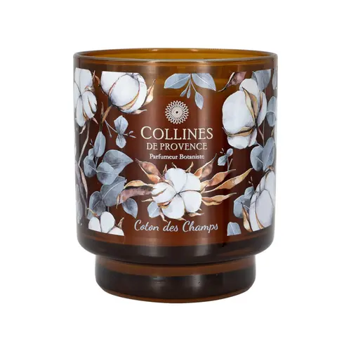 Jardin moderne:Bougie parfumée en verre décoré senteur Coton des Champs Collines de Provence – 220 g