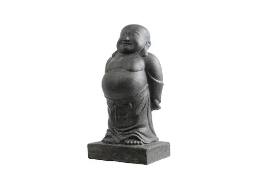 Une idée maline pour le jardin：Décoration pour jardin aquatique coloris noir en pierre reconstituée figurine moine debout obèse avec grande base SEDA - 80 cm