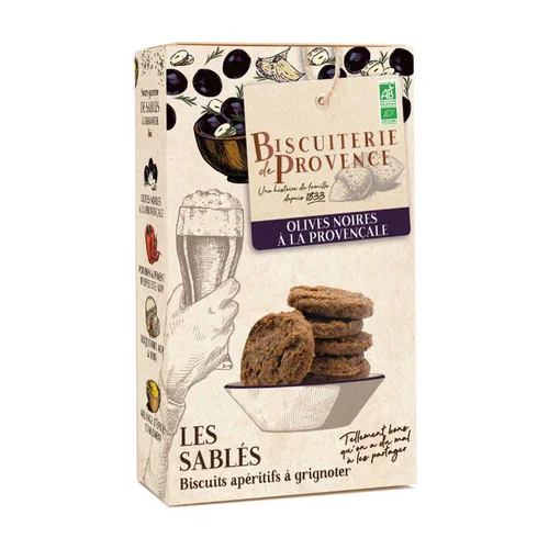 Pratique jardin:Sablé apéritif olives noires à la Provencale bio Biscuiterie de Provence - 90 g