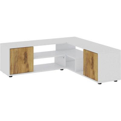 Meuble TV d'angle en aggloméré Rosa (Blanc, Chêne)