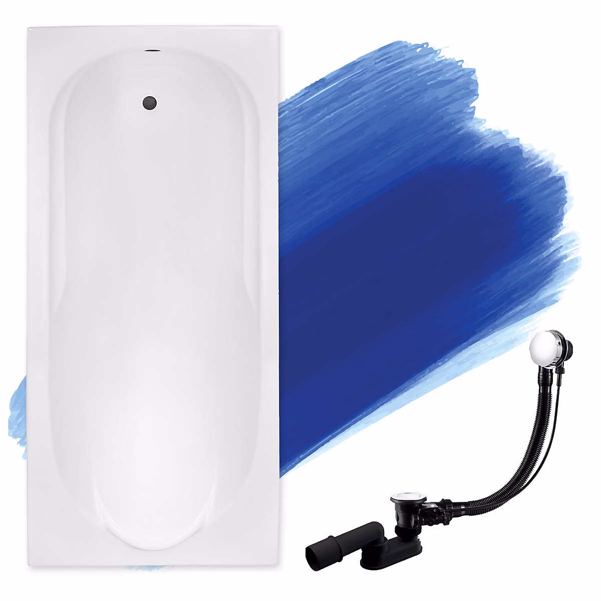 Baignoire rectangulaire 190 x 80 BONA acrylique blanc – sans Habillage + Pieds + Vidage à chromé