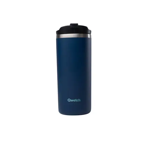 Déco jardin：Travel mug isotherme en inox Qwetch Granite bleu nuit - 470 ml