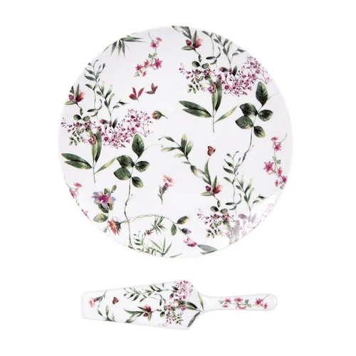 Le choix pour le jardin:Plat à tarte en porcelaine avec pelle motifs floraux Champêtre - Ø 31 cm