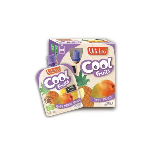 Pour vos envies d’extérieur:Gourde de fruits Cool bio pomme mangue et ananas 12 x 90 g