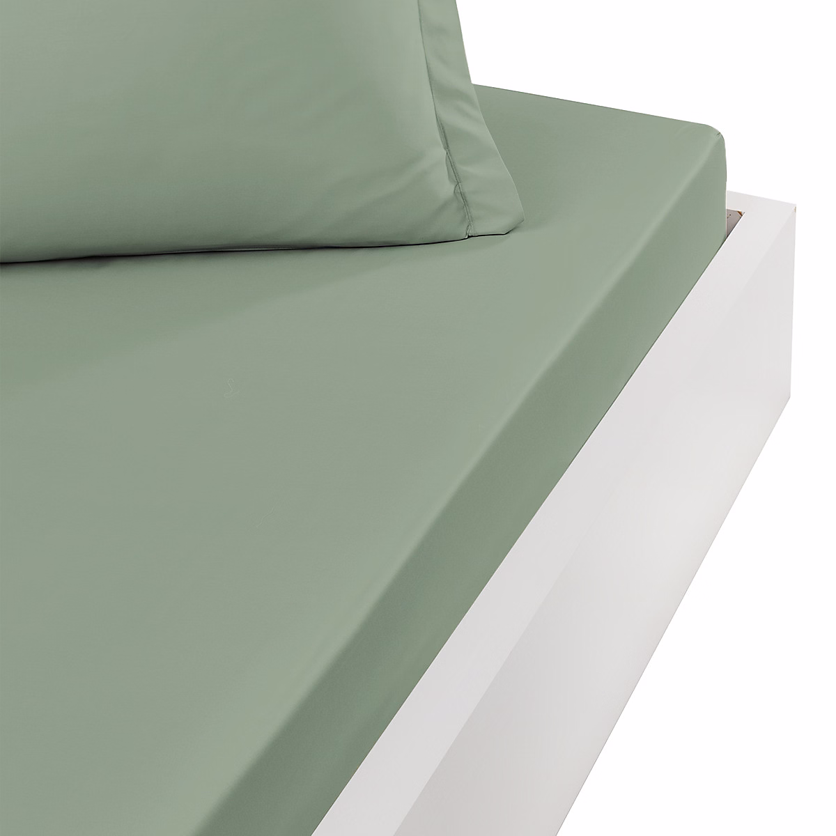 Drap housse en percale de coton bonnet 30 cm Sauge 90 × 190 cm SOFT PERCALE