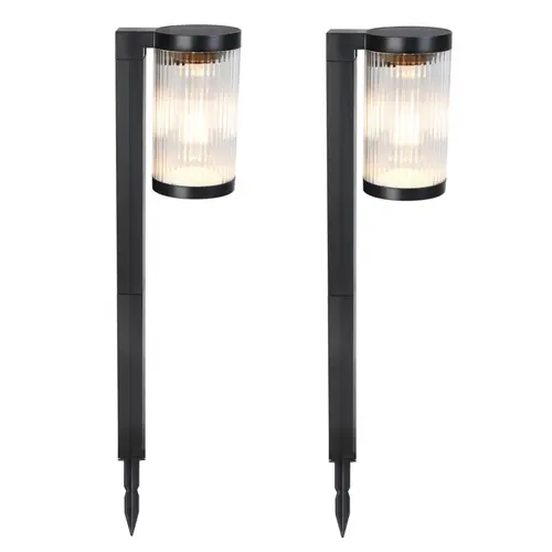 Pour aménager le jardin：Lot de 2 balises solaires Batimex coloris noir en plastique - 7,8 x 11 x 57,9 cm
