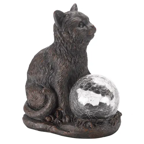 Pour un jardin à votre image:Chat en résine avec globe en verre à LED solaire couleur changeante Smart Garden - 19,5 x 10,5 x 16,5 cm