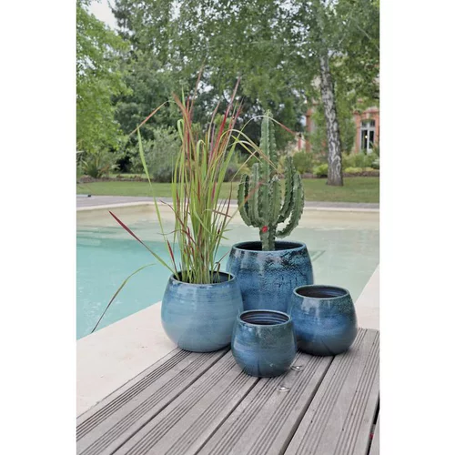Pour améliorer votre jardin:Pot coloris blue wave en terre émaillée Les Poteries d'Albi Cancale - Ø 25 x H 27 cm