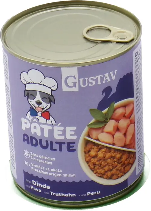 Jardin à découvrir：Pâtée pour chien adulte à la dinde sans céréales complète Bubimex Gustav - 800 g