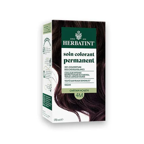 Solution au jardin:Coloration permanente pour cheveux châtain acajou 4M aux extraits végétaux biologiques vegan Herbatint - 170 ml