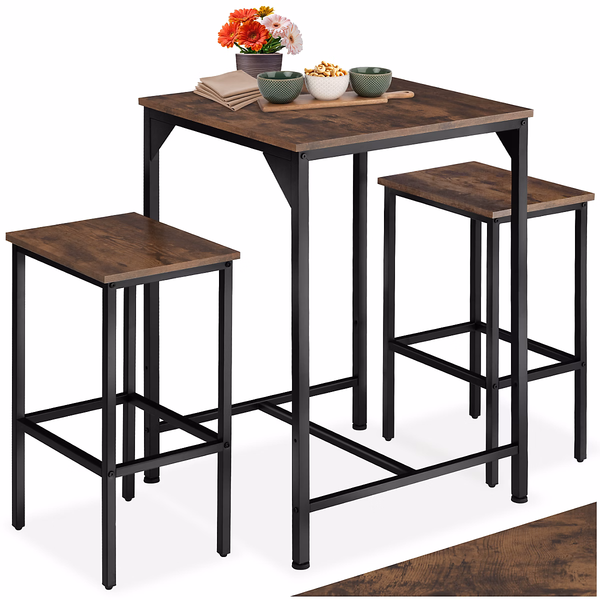 Ensemble de bar en 3 parties Bois foncé industriel – rustique