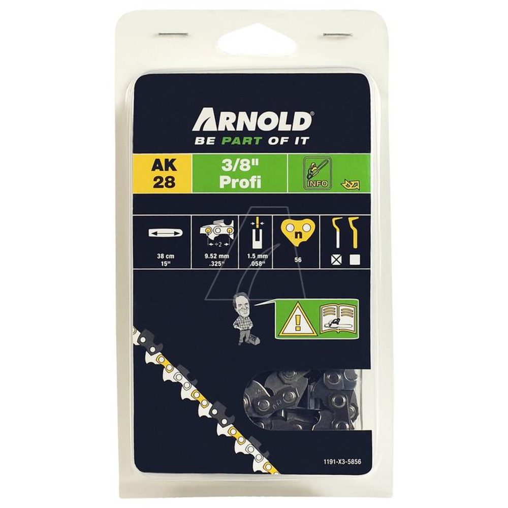 ARNOLD Chaîne de tronçonneuse 3/8 , 1,5 mm - 56 maillons d'entraineurs - gouges demi-rondes