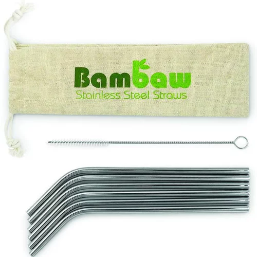 Jardin tendance:Lot de 6 pailles recourbées coloris gris en inox Bambaw