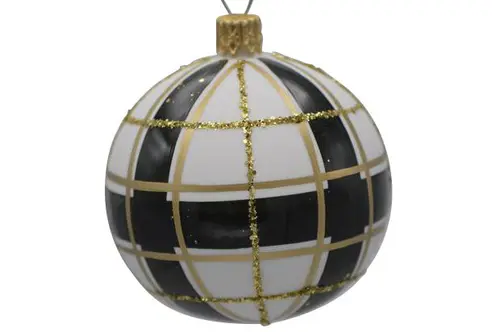 Utile dehors：Boule de Noël en verre noir, blanc et or - Ø 7 cm