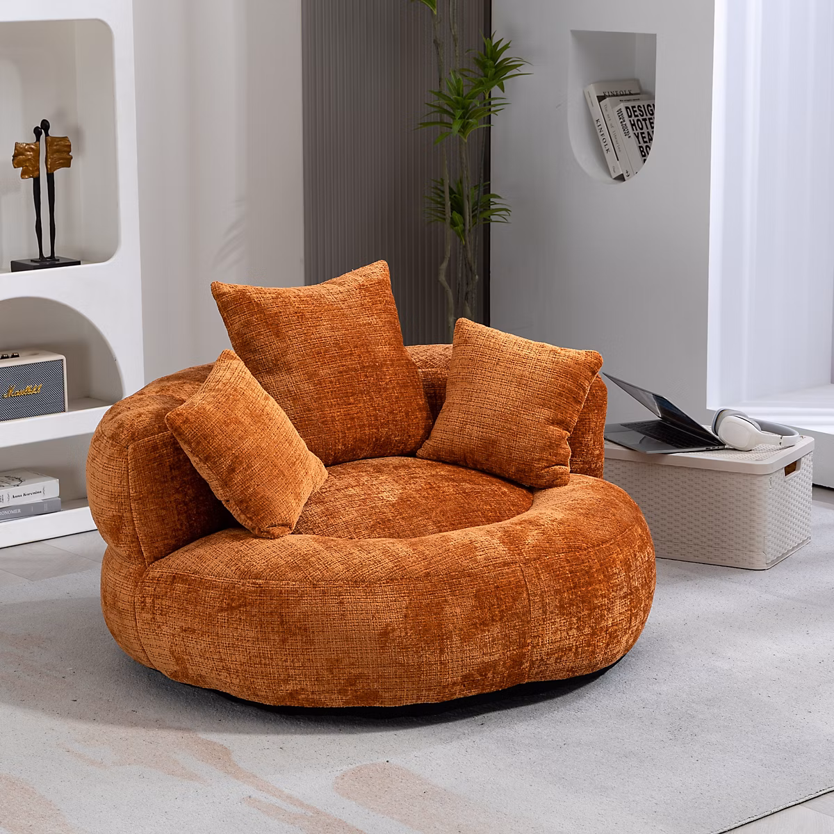 Canapé 1 place 108 × 108 × 52 cm en chenille – dossier haut et accoudoirs | fauteuil grand format sans montage