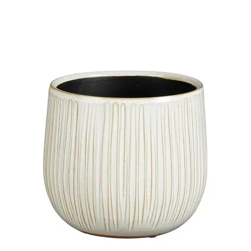 Équipement extérieur:Pot rond cannelé coloris beige en céramique Pablo Mica Decorations - 16 x Ø 18 cm