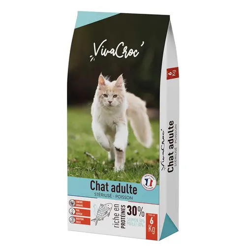 Pour profiter du jardin:Croquettes pour chat adulte stérilisé au poisson VivaCroc – 6 kg
