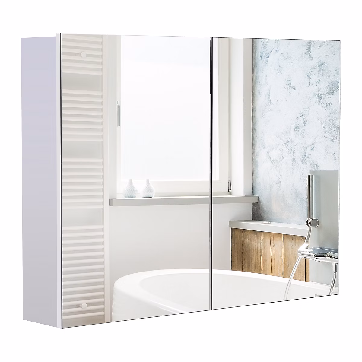 Armoire miroir de salle de bain 2 portes étagères dim. 80 × 15 × 60 cm blanc