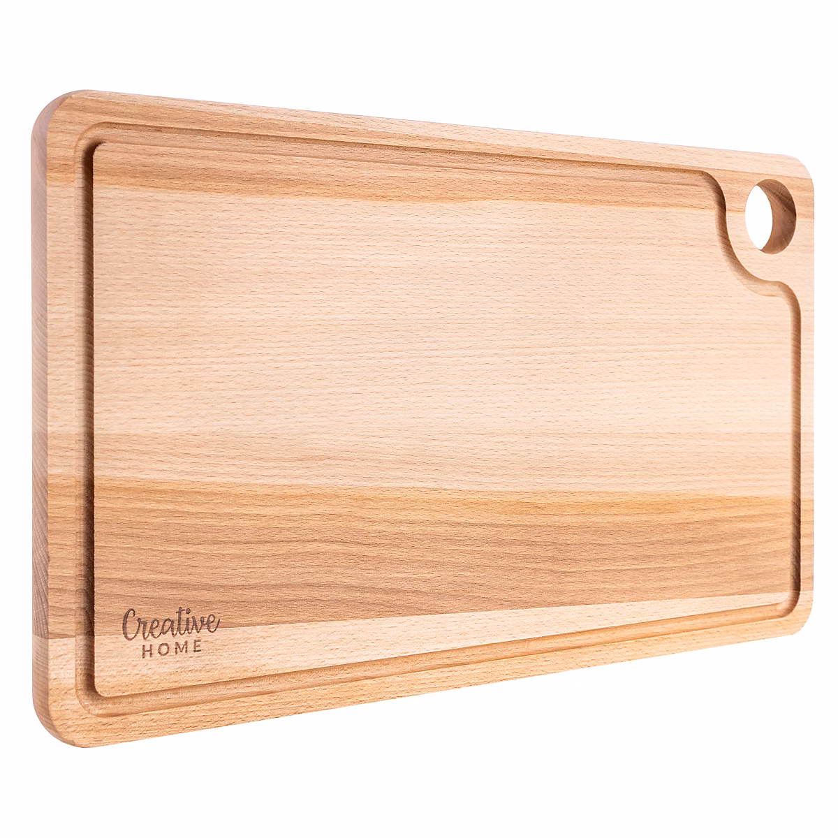 Creative Home Grande Planche a Decouper Bois – 42 × 24, 5 × 1,5 cm, avec Rainure pour le Jus, Bois de Hêtre Naturel, Double Face