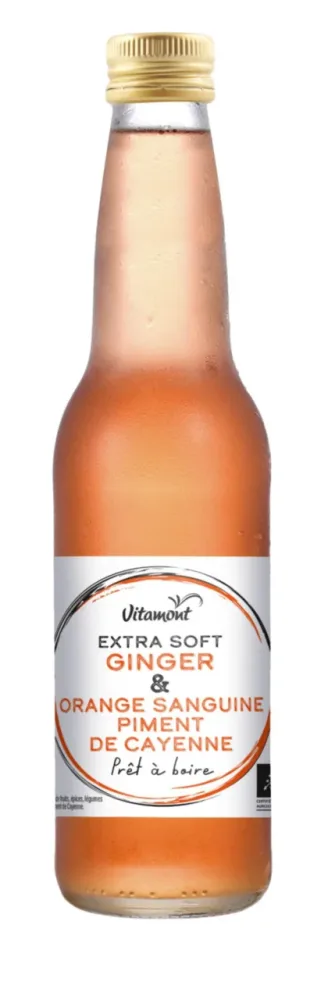 Extérieur fonctionnel：Boisson Extra Soft Ginger orange sanguine piment de Cayenne Bio en bouteille de verre Vitamont - 33 cl