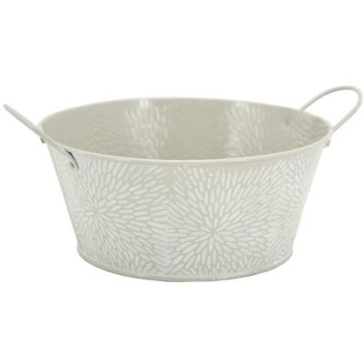 Corbeille ronde en métal laqué motif floral (20 cm)