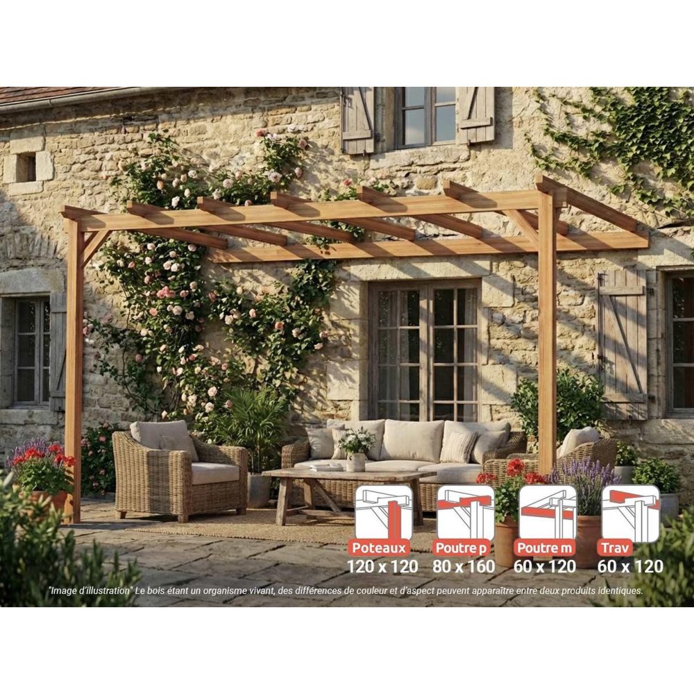 JARDIDECO Pergola adossée en lamellé-collé versailles 500 x 300 cm - maderland