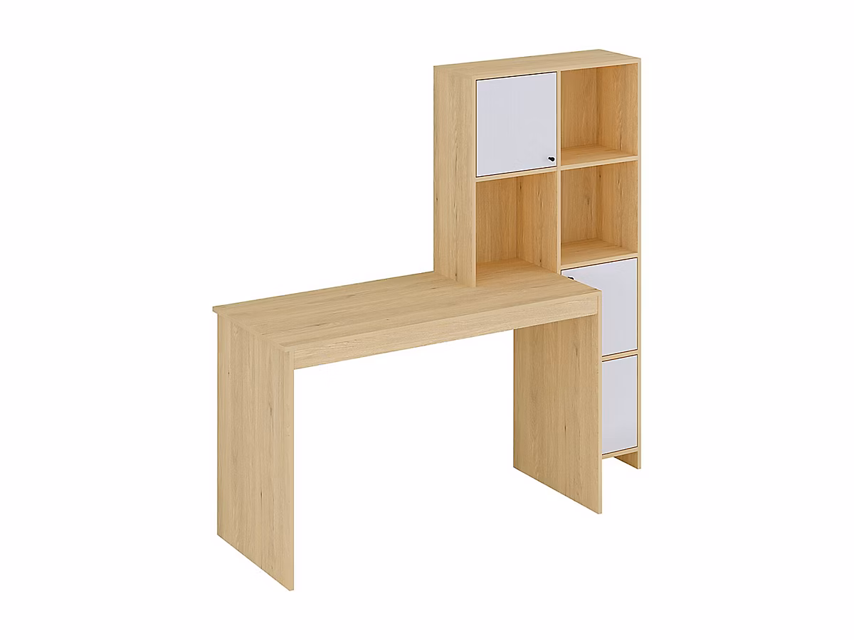 Bureau avec 3 placards et 3 niches – Coloris : Naturel et blanc, ALIOBINI