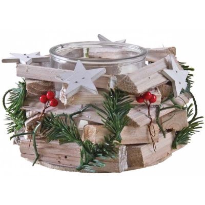 Photophore Noël en bois et verre