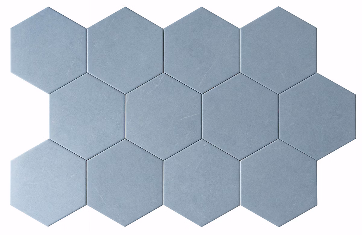 Carreau Hexagonal Effet Ciment. Grès Cérame Sol et Mur. Custom Bleu 14 × 16cm