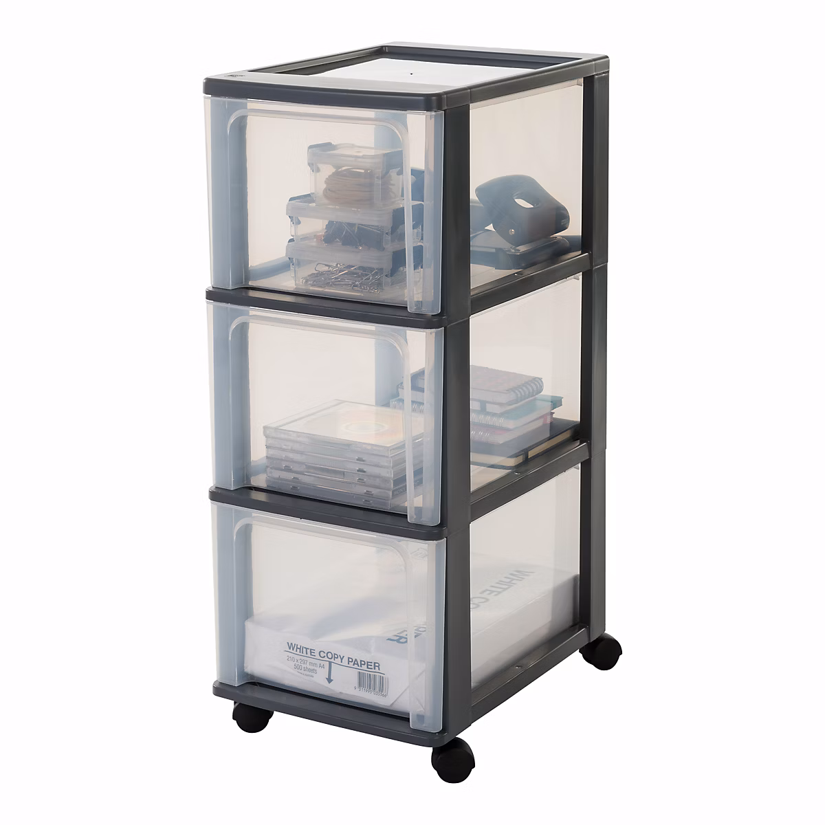 Caisson de rangement plastique recyclé A4 – 3 Grands Tiroirs | Noir | OCH | 2300 | Iris Ohyama