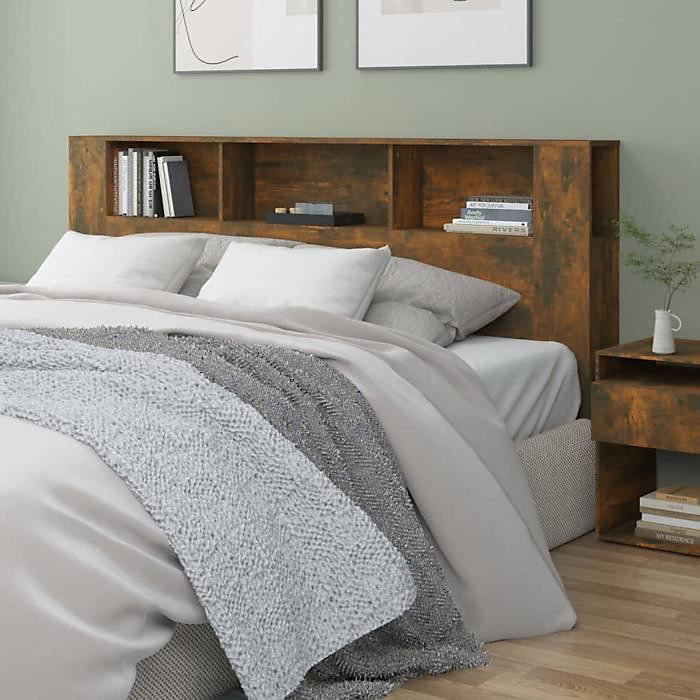 ANSELF Tête de lit avec Rangement – Tete de lit Bois,Design Mural,Espace de Rangement,Chêne fumé 200 × 18,5 × 104,5 cm
