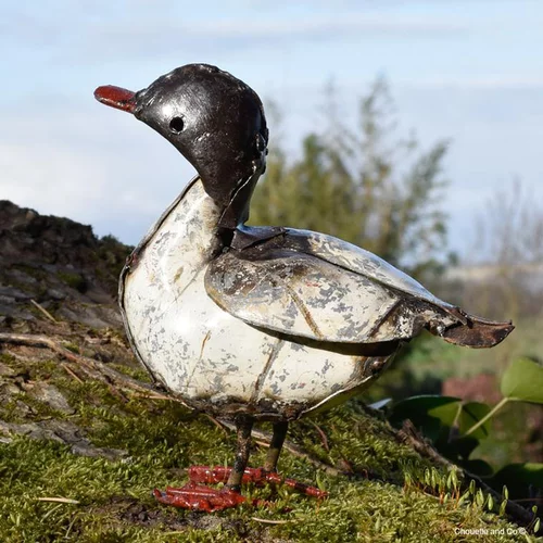 Pour améliorer votre jardin:Canard métal peint blanc bec rouge petit modèle