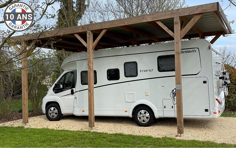 Carport toit plat 400cmx650cm bois DOUGLAS Français label PEFC (Charpente | Auvent – Abri Camping – car) surface 26 m²