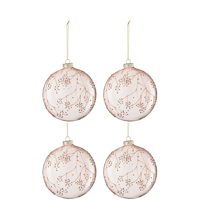 Boite de 4 boules de Noël en verre rose 12 × 12 × 12 cm
